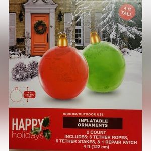Walgreens Happy Holiday 2ct Inflatable Ornament Christmas Yard Decor Red & Green